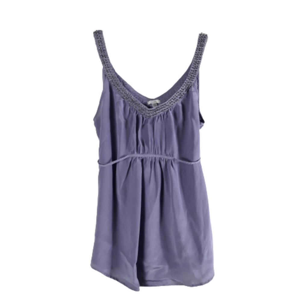 Ecote beaded v-neck silk sleeveless tie back purple blouse Size L